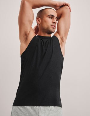mens black muscle tank top with a rib crew neckline.