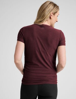 red short sleeve maternity crew neck top.