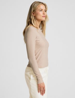 brown boat neck long sleeve.