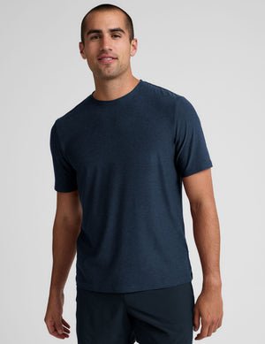 blue men's t-shirt.