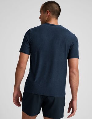 blue men's t-shirt.