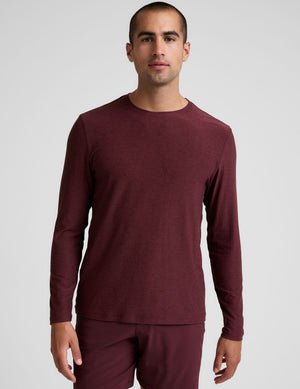 red long sleeve crew neck men's top.