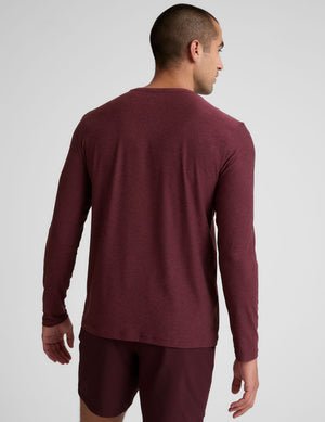 red long sleeve crew neck men's top.