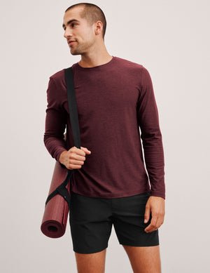 red long sleeve crew neck men's top.