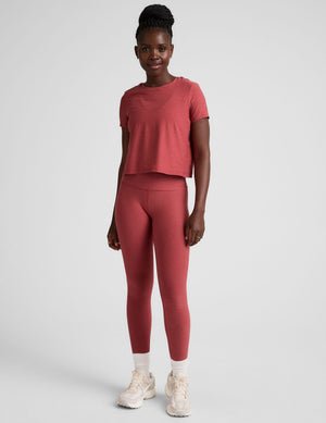 red relaxed fit scoop neck cropped t-shirt.