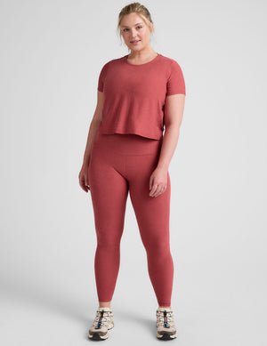 red relaxed fit scoop neck cropped t-shirt.