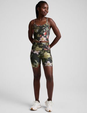 green garden printed high-waisted biker shorts.