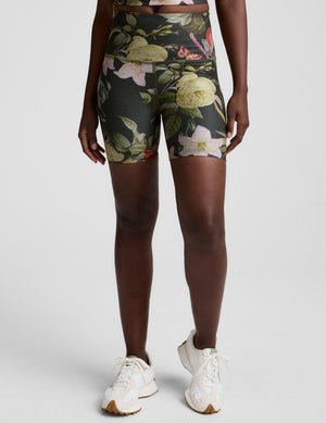 green garden printed high-waisted biker shorts.
