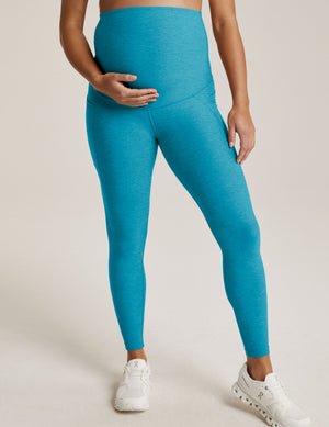 blue spacedye midi maternity pocket leggings.