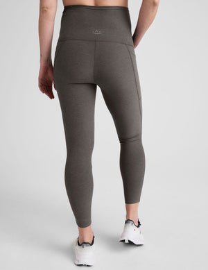 grey midi length maternity leggings with side pockets.