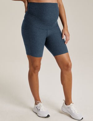 blue maternity biker short with pocket at sides