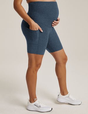 blue maternity biker short with pocket at sides
