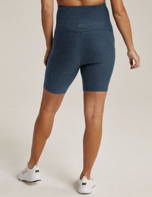 blue maternity biker short with pocket at sides