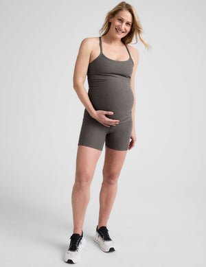 grey maternity biker shorts with side pockets.