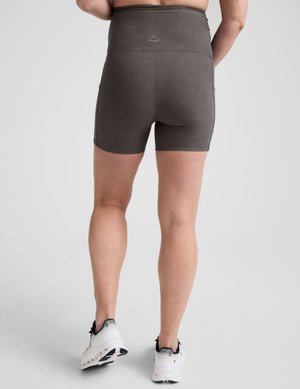 grey maternity biker shorts with side pockets.